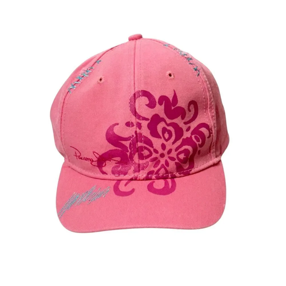Panama Jack Pink Distressed Baseball Cap Floral Graphic Embroidered NWT